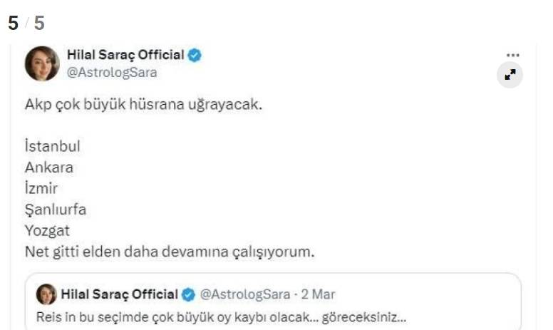 Hilal Saraç Ak Parti'nin kaybedeceği beş ili açıkladı 7