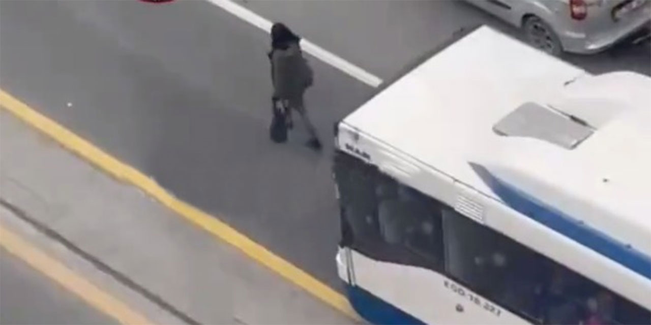 Ankara'nın Kolej ilçesinde bir kadın otobüsün önünde Kızılay'a kadar yürüdü