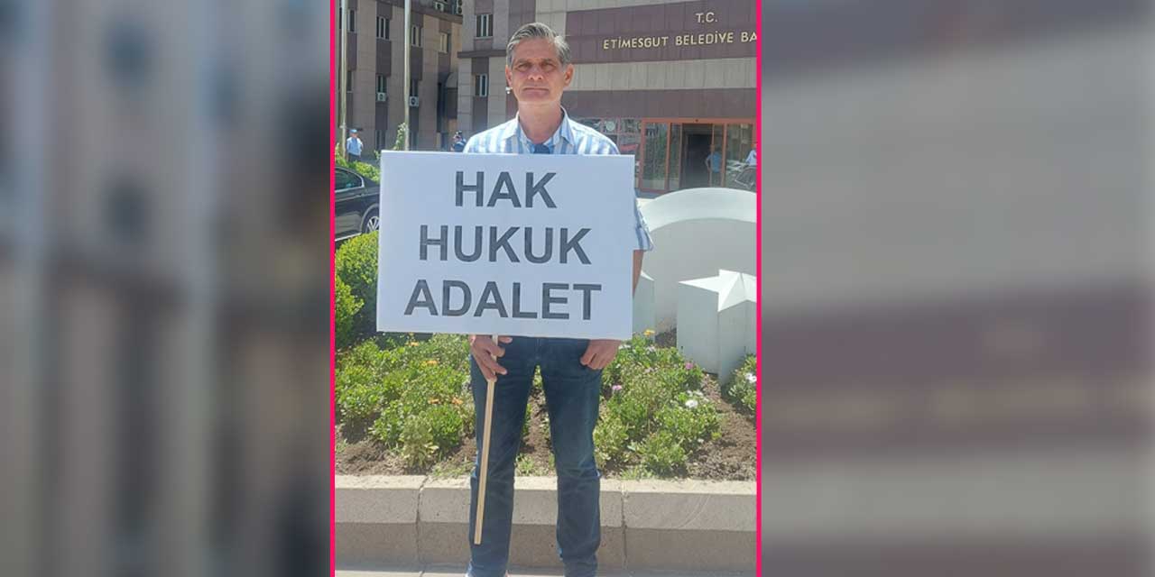 Etimesgut Belediyesi önünde 'Hak, Hukuk, Adalet' pankartlı protesto: CHP üyesi olduğunu iddia eden kişi oğlu için iş istedi