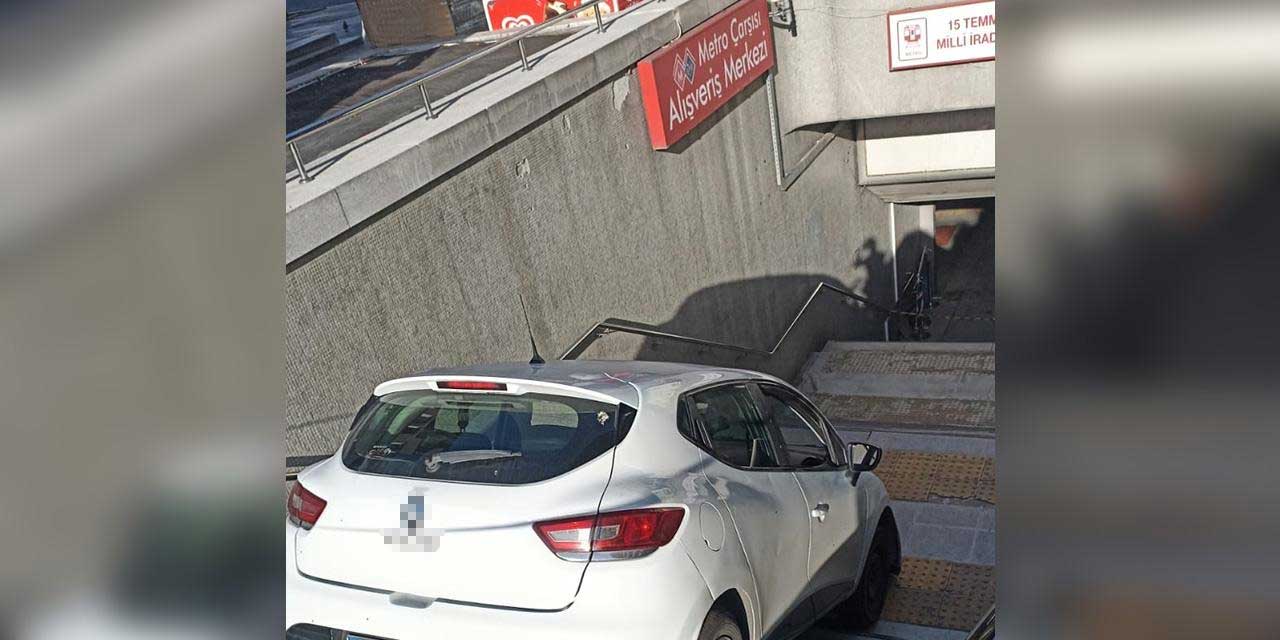 Kızılay'da alkollü olduğu iddia edilen sürücü aracıyla metro girişine daldı!