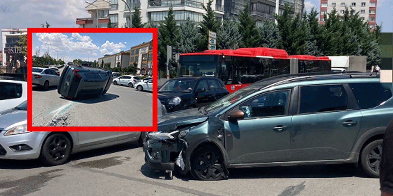 Etimesgut'ta kaza yapan araç yan yattı! Araç hurdaya döndü!