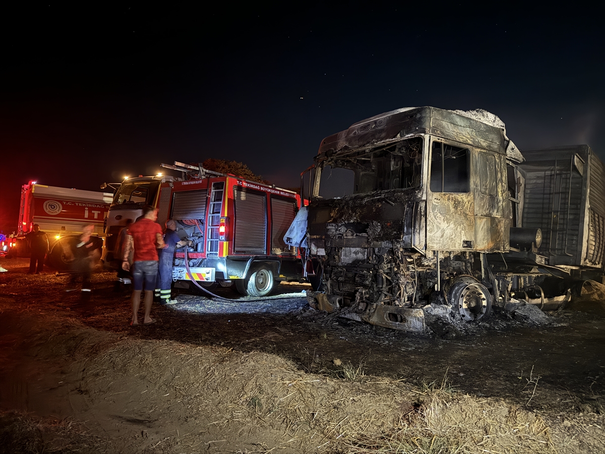 TIR'da başlayıp tarlaya sıçrayan yangın söndürüldü