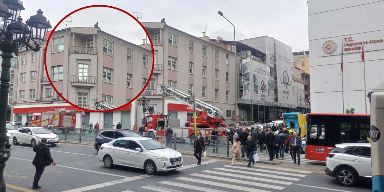 Ankara Ulus'ta bankanın çatısında intihar girişimi!