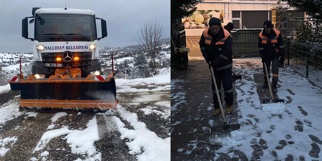 Ankara'da ilçe belediyelerin karla mücadelesi devam ediyor