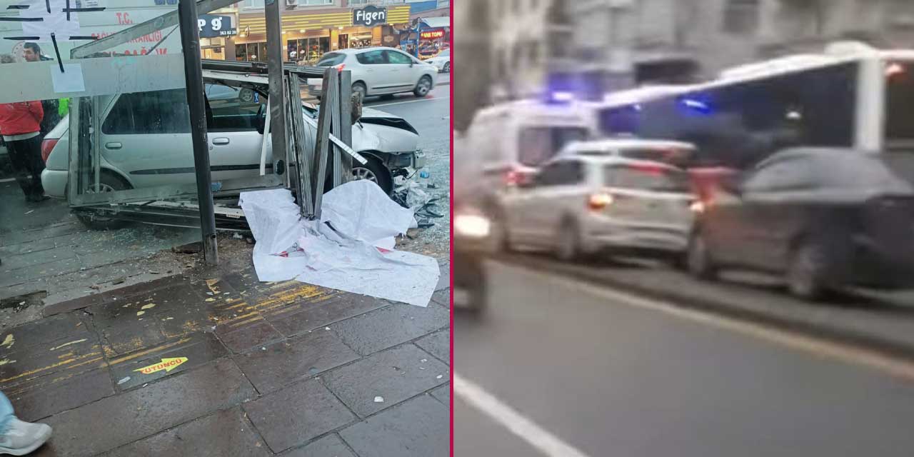 Ankara Çankaya'da ambulansın zorlu trafik mücadelesi: Bir araç durağa daldı 3 kişi yaralandı