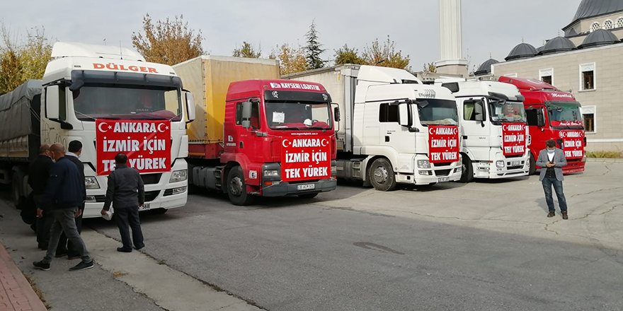 Başkentte yardım tırları İzmir için yola çıktı