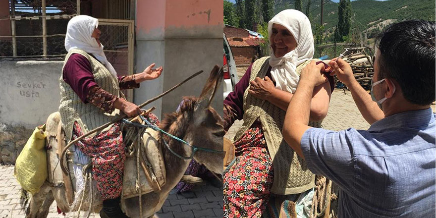 Eşeğinin üstündeyken aşısı vuruldu