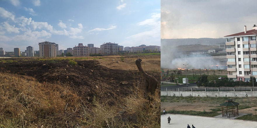 Yıldırım düşen otluk alanda yangın çıktı