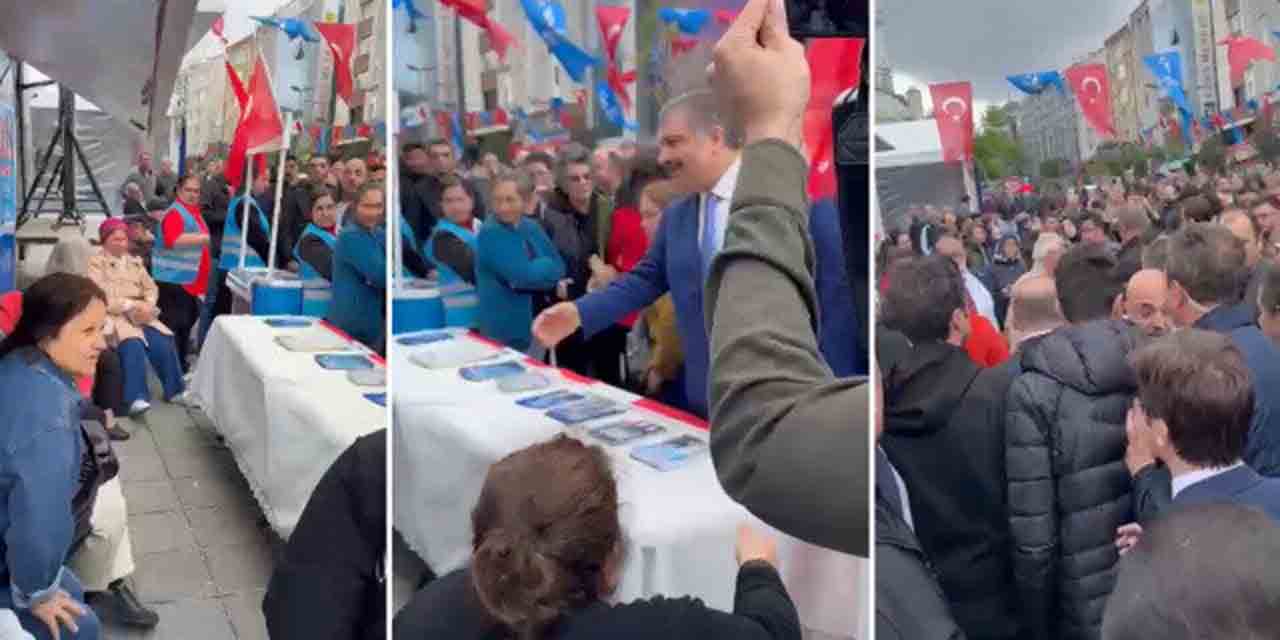 CHP standını ziyaret etmek isteyen Fahrettin Koca selam karşılığı alamadı!